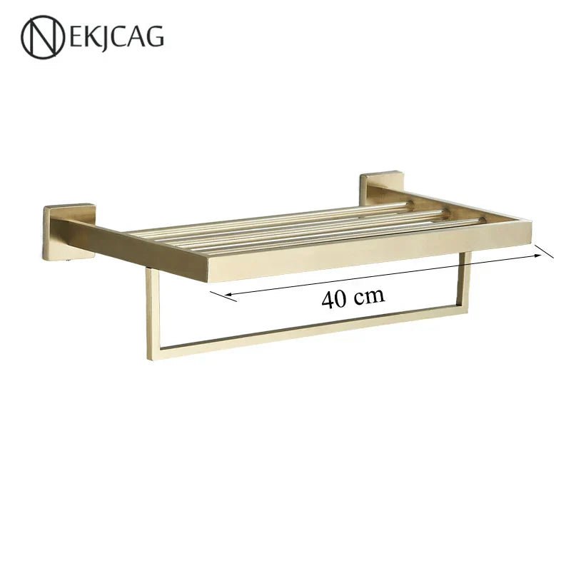 DecorBites™ Black Bathroom Set: Towel Holder, Paper Holder, Gold Rod, Robe Hook - Stainless Steel Accessories