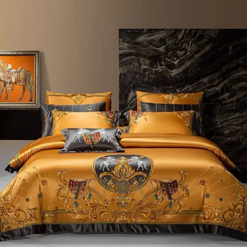 DecorBites™ Luxe Brocade Cotton Embroidered Bedding Set - Quilt Cover Bed Linen Bedspread
