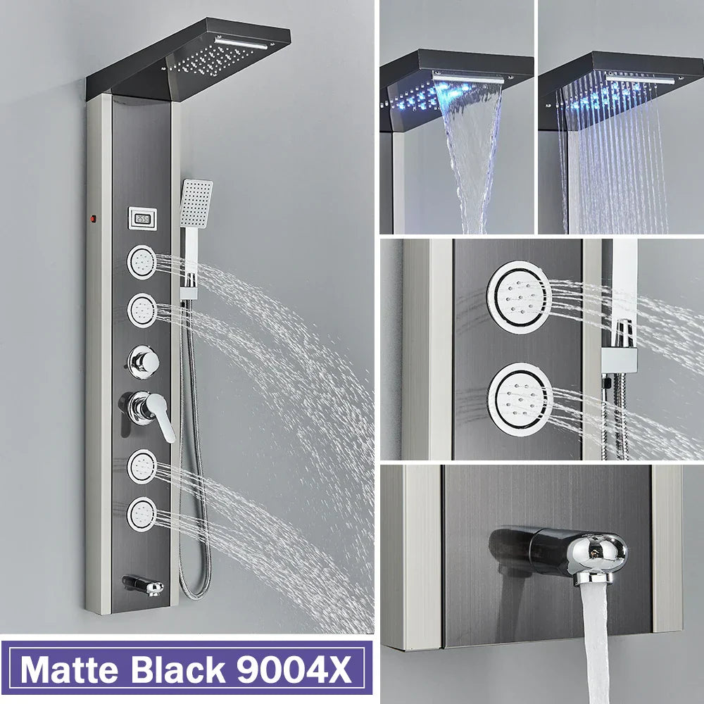 DecorBites™ Black LED Shower Column with Massage Jets and Waterfall Mixer Tap