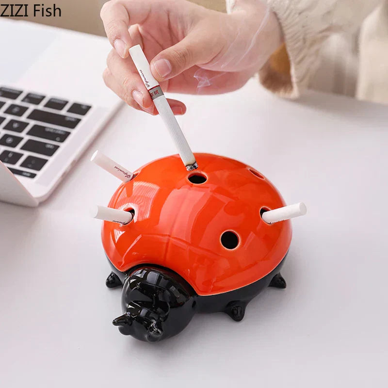™ Ladybug Ceramic Ashtray - Windproof Desk Decoration & Smoking Accessory