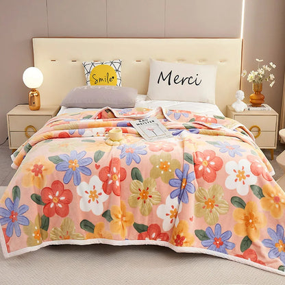 DecorBites™ Cozy Flannel Blanket for All Seasons: Double-Sided Velvet Bed Cover, Single Double