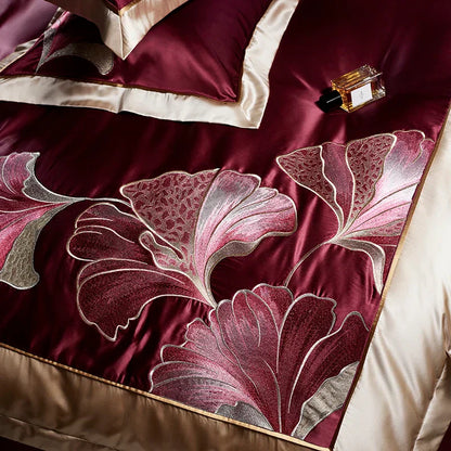 DecorBites™ Ginkgo Biloba Embroidery 1000TC Egyptian Cotton Bedding Set