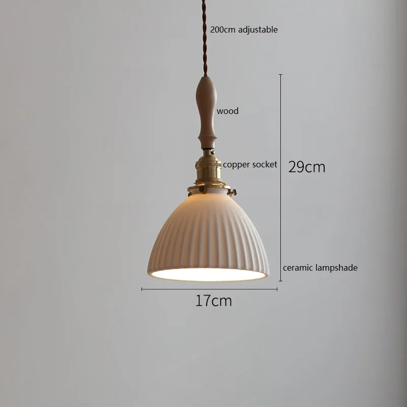 DecorBites™ Copper Ceramic LED Pendant Lamp with Wood Handle for Home Decor