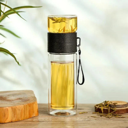 DecorBites™ 400ML Double-Layer Glass Tea Infuser Bottle - High Borosilicate Tumbler Set