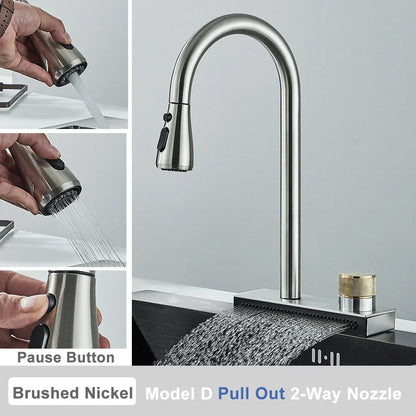 DecorBites™ Black Rainwater Kitchen Faucet Flexible Pull Out 3 Way Nozzle Mixer Tap