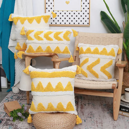 DecorBites™ Boho Chenille Tufted Pillow Case with Tassels for Home Fall Decor