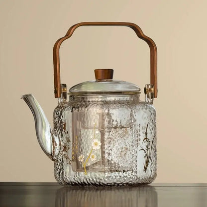 DecorBites™ 1000ml Glass Teapot for Home & Restaurant Brewing