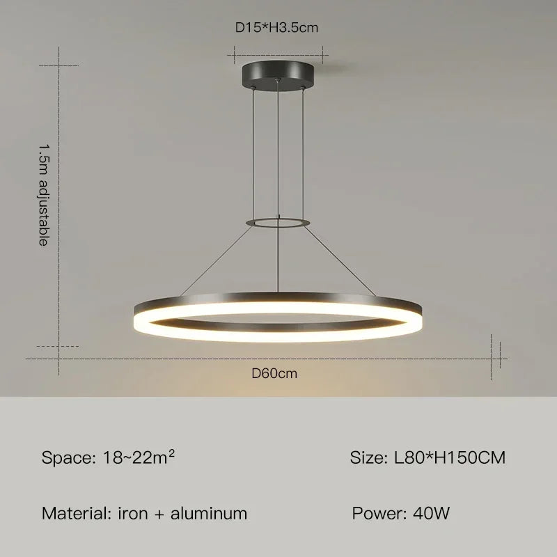 DecorBites™ Black Ring LED Pendant Chandelier for Living Room, Bedroom, Kitchen - Modern Minimalist Lighting