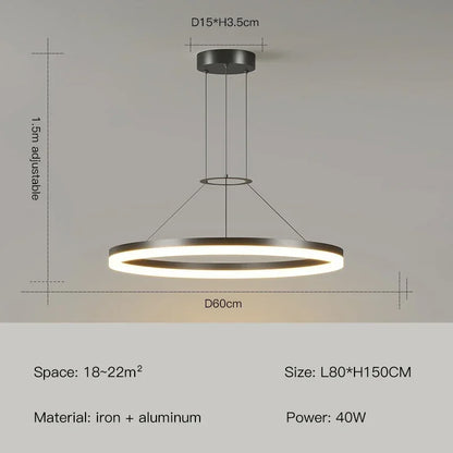 DecorBites™ Black Ring LED Pendant Chandelier for Living Room, Bedroom, Kitchen - Modern Minimalist Lighting