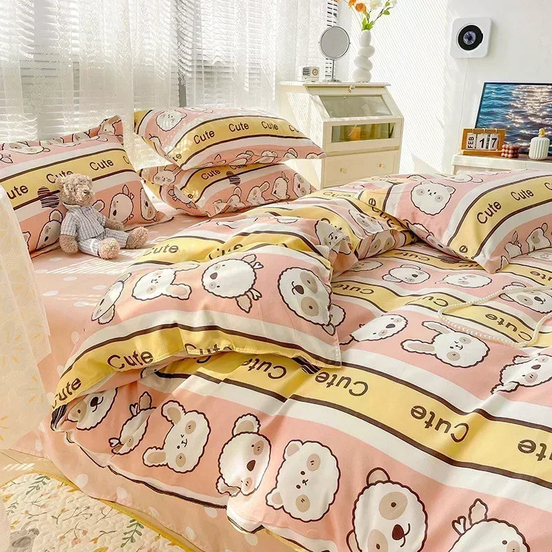 DecorBites™ Cartoon Print Polyester Bedding Set Full Size Soft Duvet Cover Set