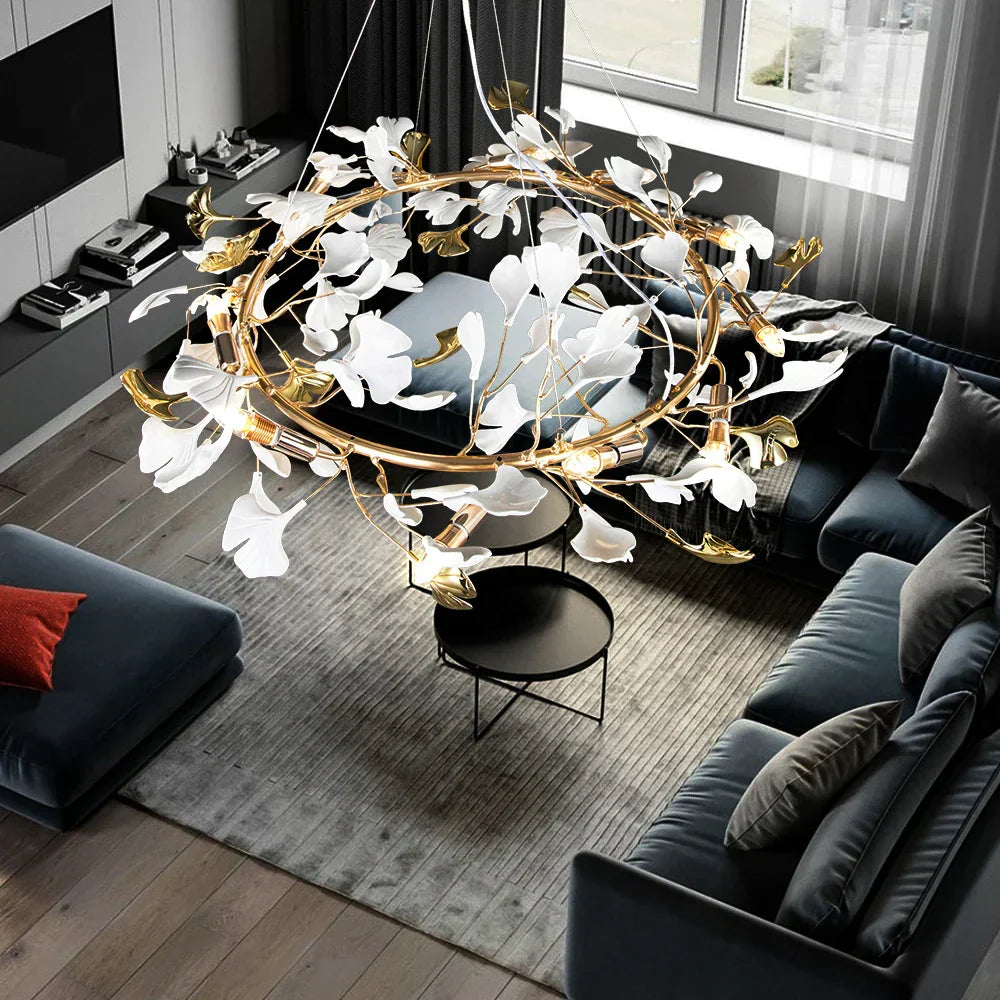 DecorBites™ Ginkgo Leaf Crystal Chandelier for Home Décor