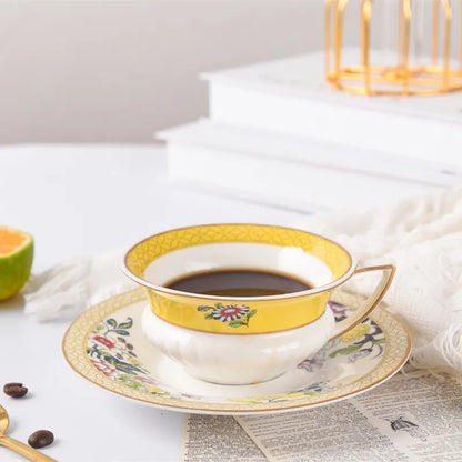 DecorBites™ Bone China Flower Coffee Cup Saucers Set, Elegant Pastoral Tea Time Essentials