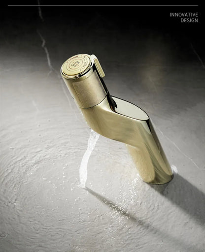 DecorBites™ Gold Basin Faucet: Single Handle Push-Button Mixer Tap for Bathroom, Brass Material