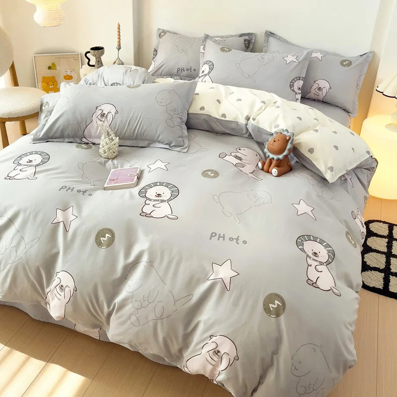 DecorBites™ Cartoon Animal Print Bedding Set with Duvet Cover, Sheet & Pillowcases