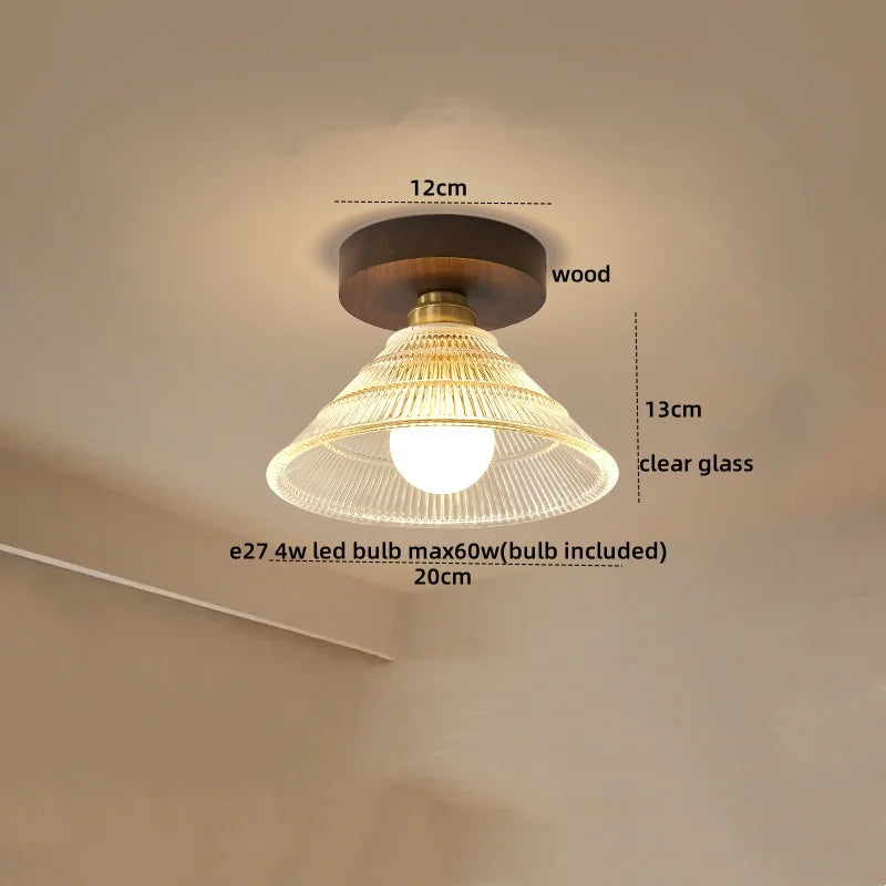 DecorBites™ Amber Glass LED Ceiling Light: Modern Aluminum Wood Kitchen Balcony Room Lamp