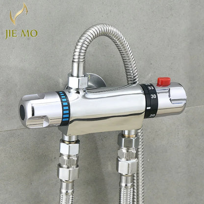 DecorBites™ Dual Handle Thermostatic Shower Faucet Mixer Valve, Wall Mounted Chrome