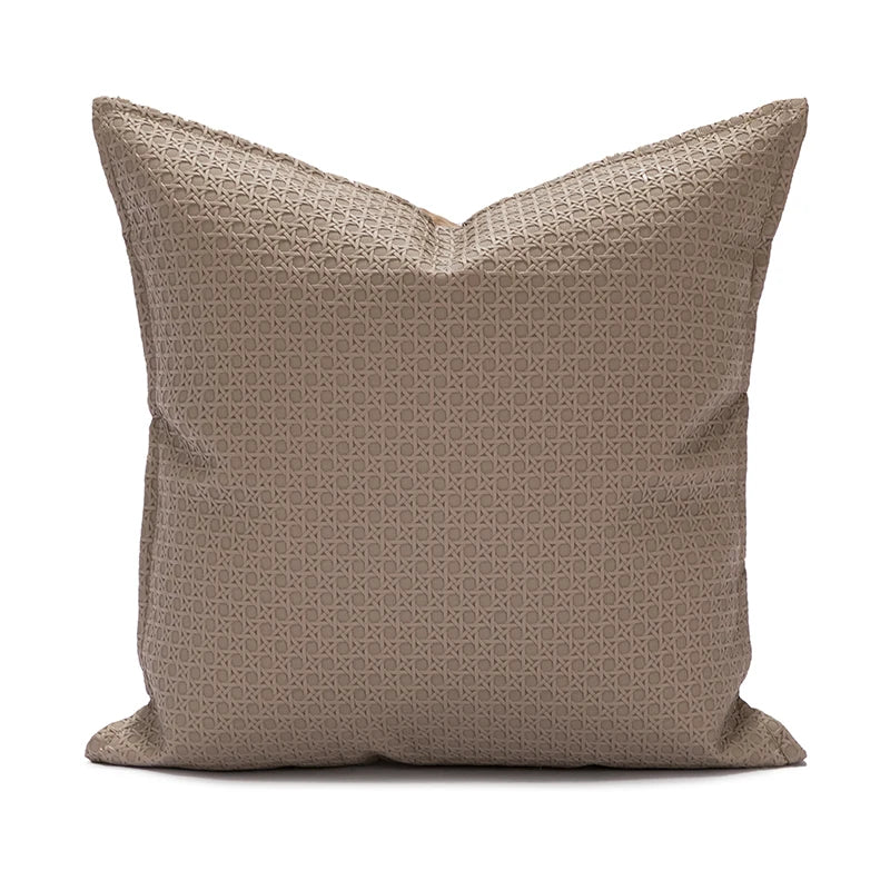 DecorBites™ Brown Beige Faux Leather Cushion Cover 45x45cm for Home Sofa Living Room