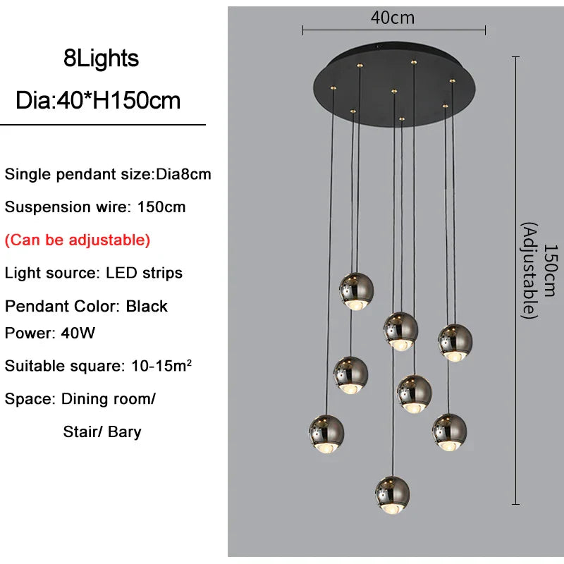 DecorBites™ Crystal Ball Pendant Light for Modern Living Room, Black & Gold Luxury Fixture