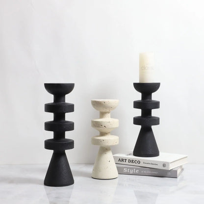 DecorBites™ Black Marble Candle Holder, Modern Yellow Stone Candle Holder
