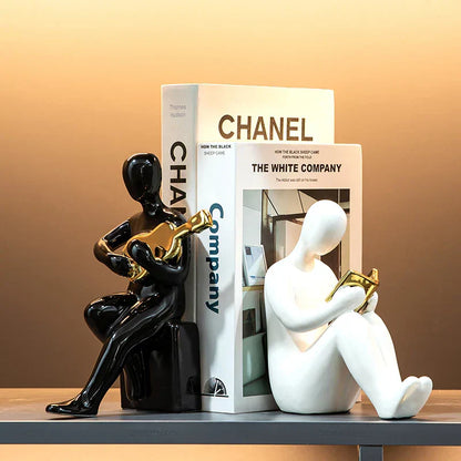 DecorBites™ Abstract Nordic Style Ceramic Character Bookends Set for Office Bookcase Decor