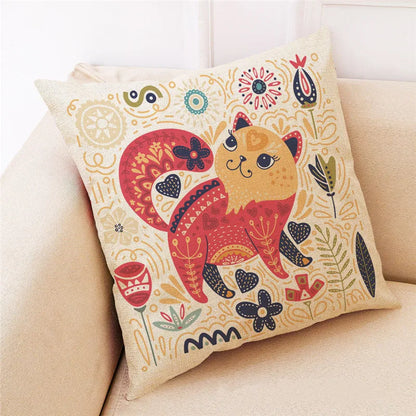 DecorBites™ Cat Design Linen Pillowcase 45x45cm for Home Decor and Cushion Covers