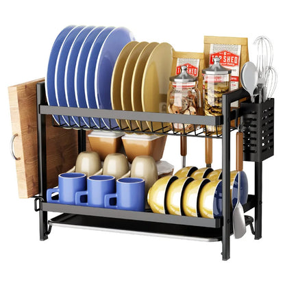 DecorBites™ 2 Tier Kitchen Dish Rack Drainer Plate Storage Organizer Drainboard
