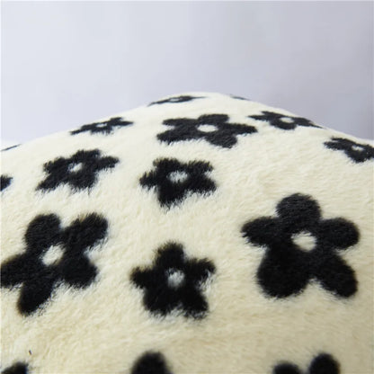 DecorBites™ Black/White Flower Cow Pattern Plush Cushion Cover 50x50 - Double Sided Print