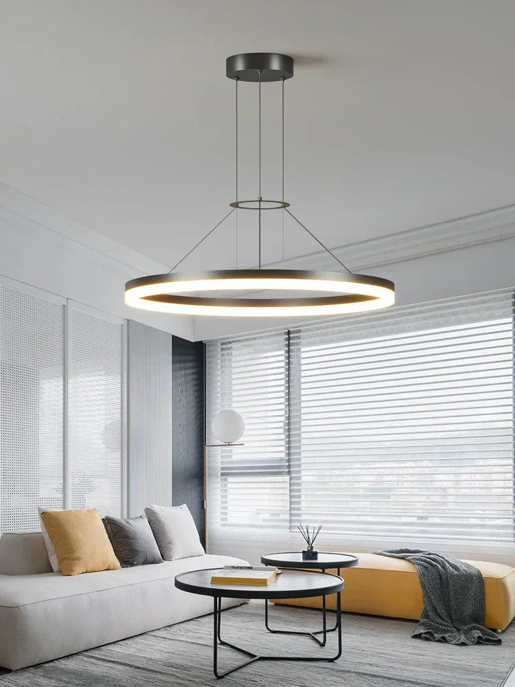 DecorBites™ Black Ring LED Pendant Chandelier for Living Room, Bedroom, Kitchen - Modern Minimalist Lighting