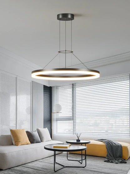 DecorBites™ Black Ring LED Pendant Chandelier for Living Room, Bedroom, Kitchen - Modern Minimalist Lighting