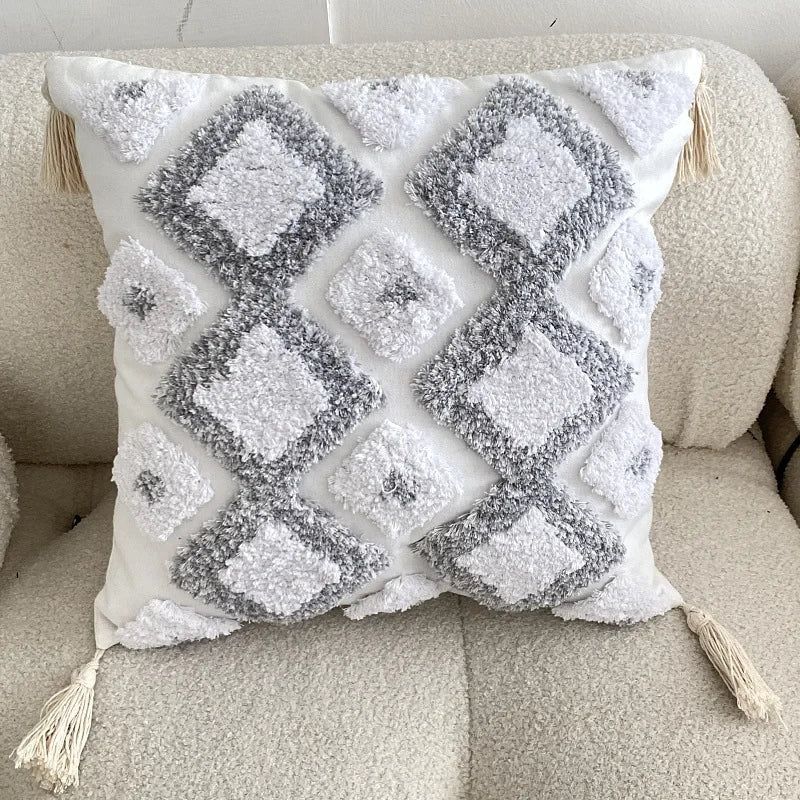 DecorBites™ Boho Geometric Tufted Tassel Cushion Cover 30x50/45x45cm