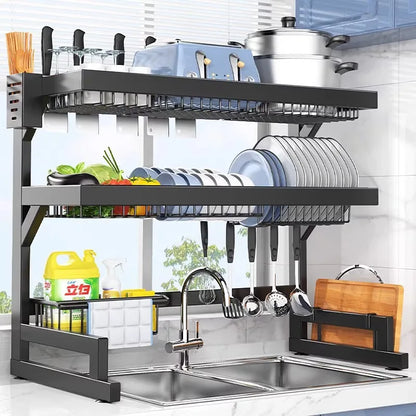 DecorBites™ 2-Layer Over Sink Dish Drying Rack & Utensil Holder Organizer