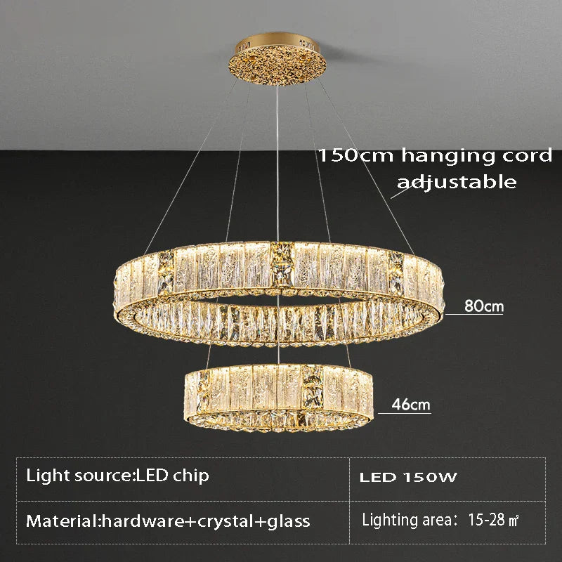 DecorBites™ Crystal Glass Chandelier: Big Round Luxury LED Ceiling Hanging Lamps for Home Decor.