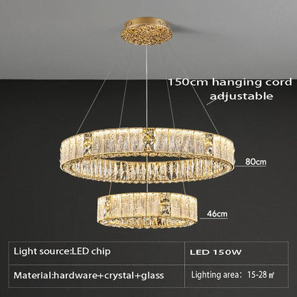 DecorBites™ Crystal Glass Chandelier: Big Round Luxury LED Ceiling Hanging Lamps for Home Decor.
