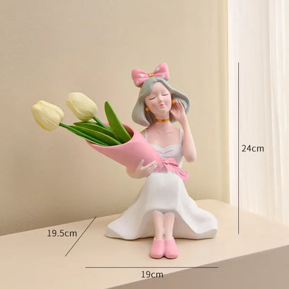 DecorBites™ Girl Statues Vase Ornaments Office Decor Figurines TV Cabinets Floral Accessories