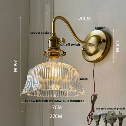 DecorBites™ Green Glass LED Wall Light with Copper Knob Switch for Modern Home Décor