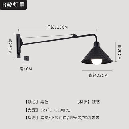 DecorBites™ Black LED Swing Arm Wall Lamp for Outdoor Decor in Bedroom, Balcony & Aisle