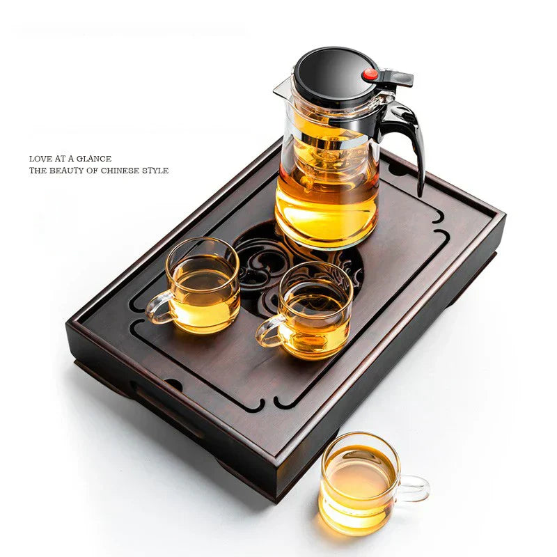 DecorBites™ Bamboo Tea Tray: Dual Purpose Teaware Holder with Water Storage and Drainage