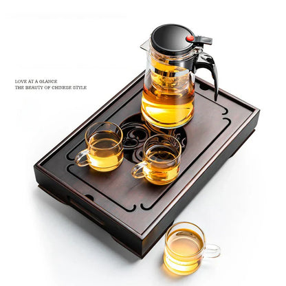 DecorBites™ Bamboo Tea Tray: Dual Purpose Teaware Holder with Water Storage and Drainage