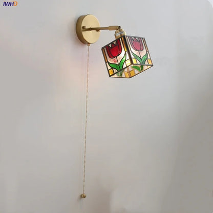 DecorBites™ Colorful Square Glass LED Wall Lights with Pull Chain Switch, Tiffany Style