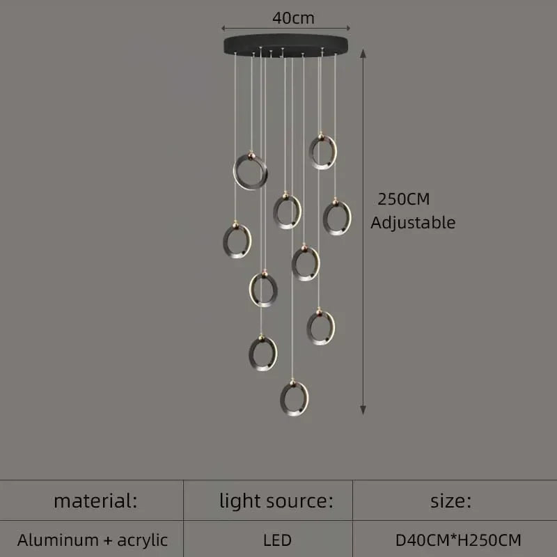 DecorBites™ Aluminum LED Chandelier Crystal Round Hanging Lamps Luxury Staircase Lighting Fixtures