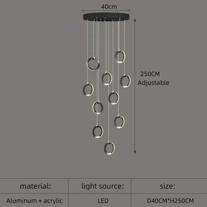 DecorBites™ Aluminum LED Chandelier Crystal Round Hanging Lamps Luxury Staircase Lighting Fixtures