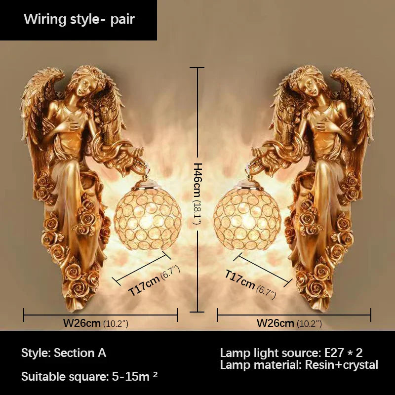 DecorBites™ Angel Indoor Wall Light LED Gold Resin Sconce for Home Decor