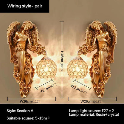 DecorBites™ Angel Indoor Wall Light LED Gold Resin Sconce for Home Decor