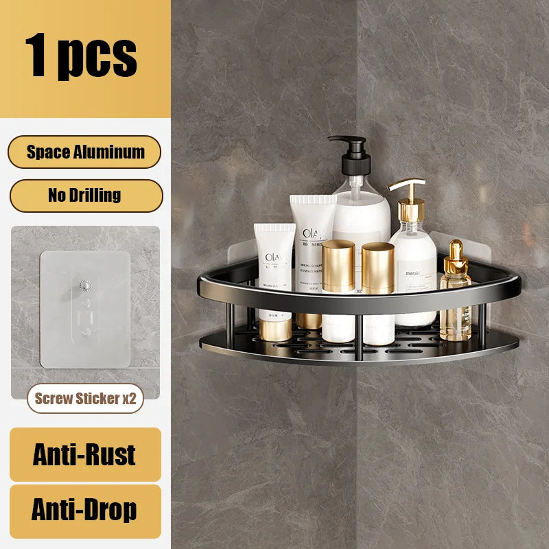 DecorBites™ Aluminum Corner Shelf Organizer for Bathroom and Kitchen Storage