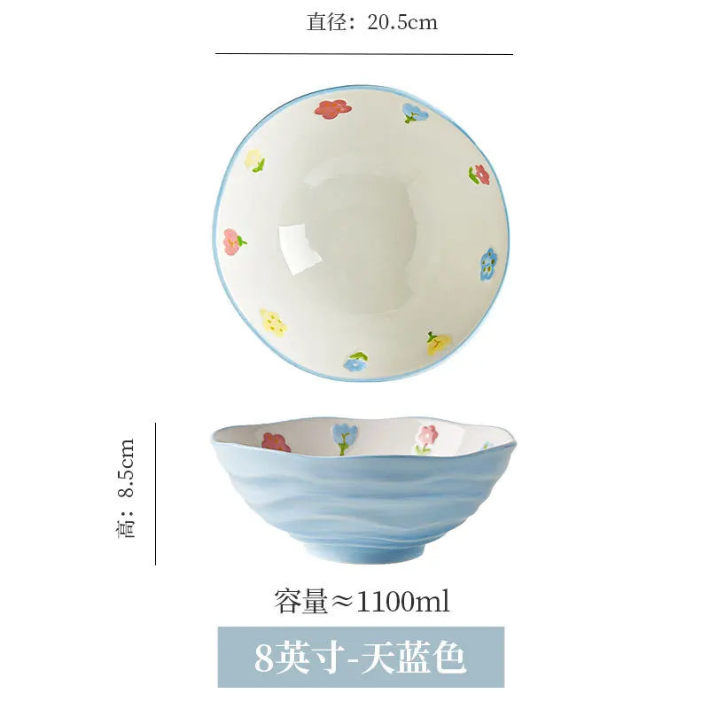DecorBites™ 7" Hand-Painted Ceramic Ramen Bowl - Large Noodle Bowl for Home & Restaurant