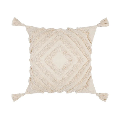 DecorBites™ Boho Tufted Beige White Tassel Pillow Cover Home Decor Square Beaded Case