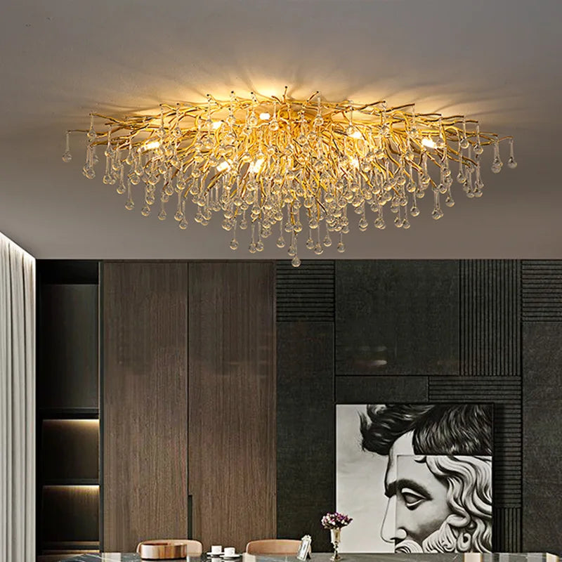 ™ Gold Crystal LED Ceiling Chandelier for Elegant Spaces