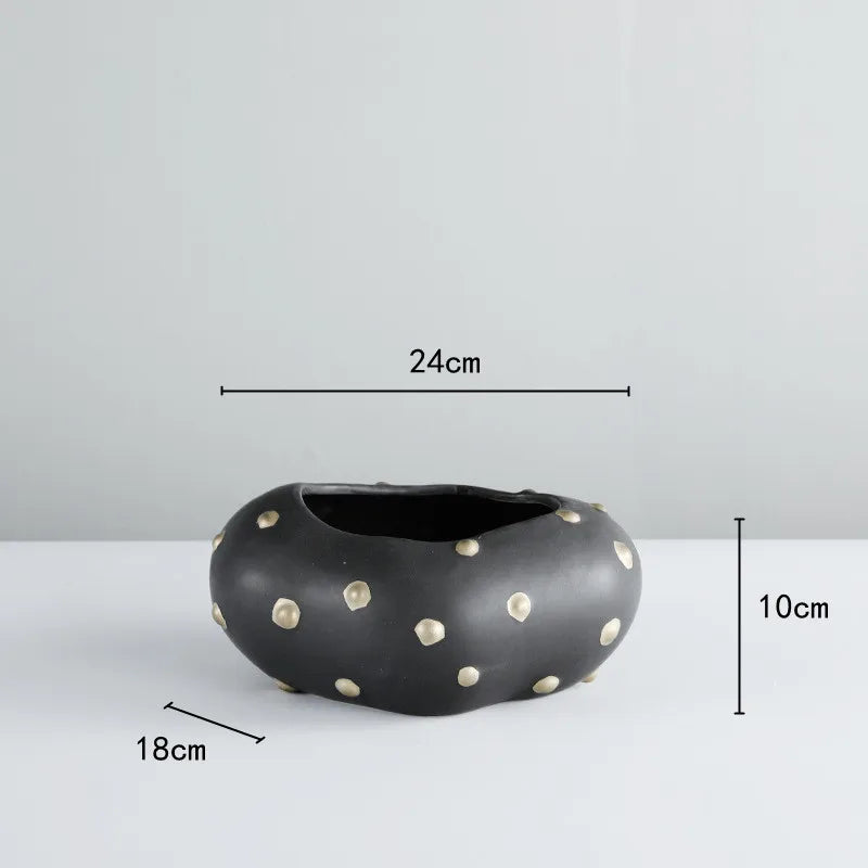 DecorBites™ Black Resin Flower Pot Gold Accent Vase for Chic Home Decor