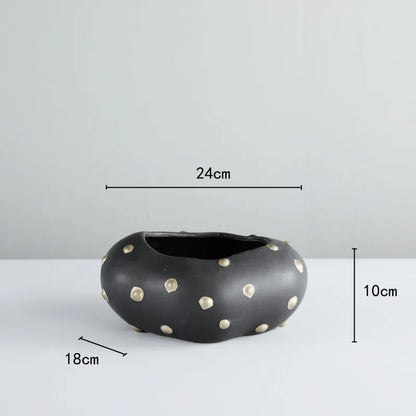 DecorBites™ Black Resin Flower Pot Gold Accent Vase for Chic Home Decor