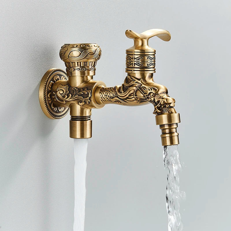 DecorBites™ Antique Brass Wall Mounted Washing Machine Faucet for Bathroom, Outdoor, Garden, Bath, Toilet